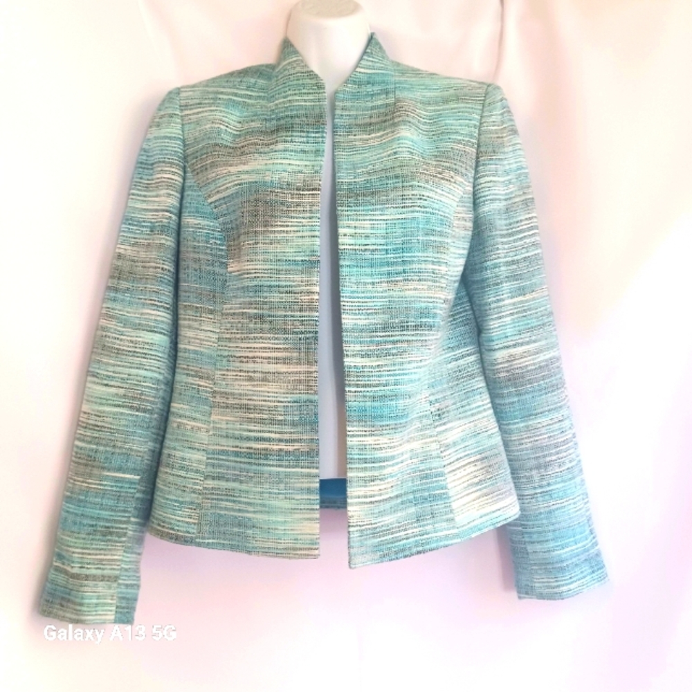 Kasper Women's Aqua Green Open Front  Suit Jacket Sz 4